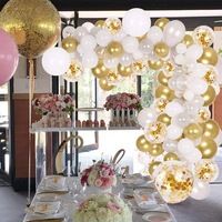 Kit d'arche de ballons en latex or, argent et blanc avec confettis pour baby shower, mariage, anniversaire