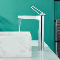 Robinet de lavabo à bec haut moderne en laiton chromé pour salle de bain, à trou unique