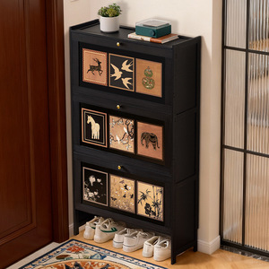 Vintage-style ultra-thin <b>shoe</b> cabinet, simple <b>storage</b>, small footprint, suitable for home, entryway, dormitory, and multi-level - Product Image 1