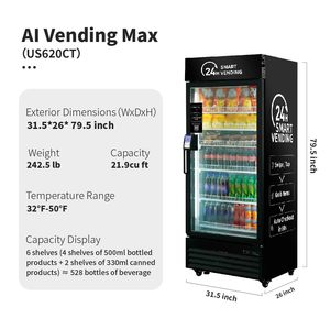 <b>Smart</b> Refrigerated Vending Machine With Touch Card Reader Black <b>Max</b> Automatic Display Screen Metal 20 24 9 In Width - Product Image 2