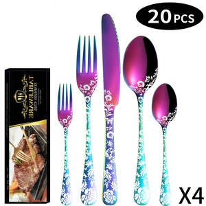 Cubiertos de acero inoxidable con diseño de flores negras para comer, cubiertos, tenedores de cena pulidos mate, cuchillos para carne, cucharas - Product Image 4