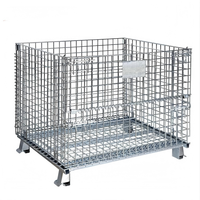 Conteneur en treillis métallique galvanisé industriel pliable et empilable en acier robuste avec roues de 4 pouces pour le stockage en entrepôt