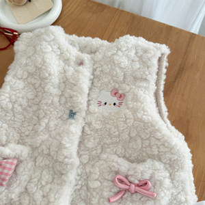 Tongxingyuan Girls Vest Off White Fleece Solid Color Autumn Winter Outerwear Child Clothing - Product Image 3