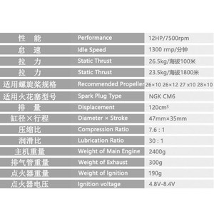 Motor <span class=keywords><strong>de</strong></span> <span class=keywords><strong>Gasolina</strong></span> DLE120 para <span class=keywords><strong>Aviones</strong></span> <span class=keywords><strong>de</strong></span> <span class=keywords><strong>Control</strong></span> <span class=keywords><strong>Remoto</strong></span>, 12HP 7500RPM, Piezas <span class=keywords><strong>de</strong></span> Motor - Product Image 5