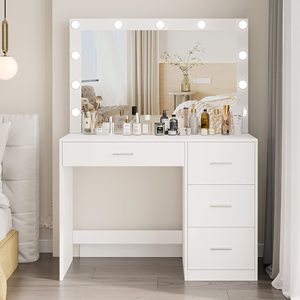 Makeup Vanity <strong>Table</strong> Makeup <strong>Table</strong> <strong>With</strong> Large <strong>Mirror</strong> and 11 LED Lights Brightness Adjustable <strong>Dressing</strong> <strong>Table</strong> Desk <strong>With</strong> 4 Drawers - Product Image 2