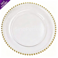 En gros pas cher luxe mariage rose or garniture jante perlée cristal verre plaque chargeurs pour décoratif