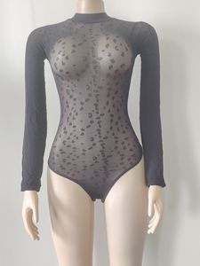 New Trend Fashion Women's Sexy Tight Skin Printed Leopard Print One-Piece Long Sleeved Mesh Clothes - Product Image 6