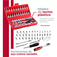 Kit de réparation automobile professionnel robuste de 46 pièces, OEM, 1 an, acier au carbone, clé à cliquet portable, jeu de douilles, coffret de transport