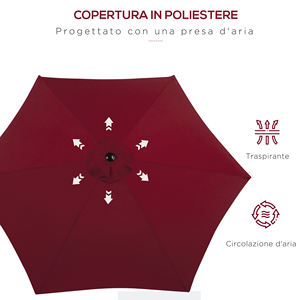 Para paraguas de jardín rojo oscuro 260x260x235cm con manivela y cabezal inclinable Aluminio y poliéster Modelo 84D-032WR - Product Image 6