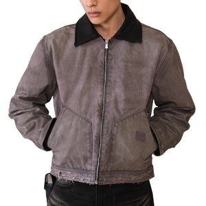 Veste Homme en Toile Violet Vieilli de Qualité Supérieure avec Col en Cuir, Style Délavé et Vieilli, Vêtement d'Extérieur Tendance pour Homme, Vente en Gros - Product Image 3