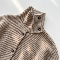 Cardigan en laine 100 % côtelé à col roulé pour femme, motif géométrique, manches longues, couleur unie, respirant, décontracté, collection automne, vente en gros sur mesure