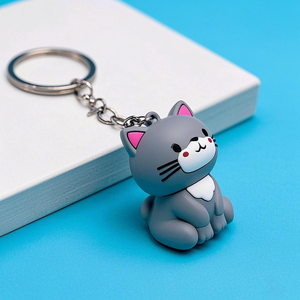 Conception personnalisée Odm porte-clés accessoires mignon dessin animé 3D chat plastique Pvc porte-clés - Product Image 3