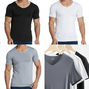 Camiseta interior refrescante de manga corta con cuello en V sin costuras para hombre - Product Image 1
