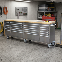 Coffre à outils roulant en acier inoxydable robuste de 96 pouces, armoire de rangement pour garage et atelier avec multiprise, personnalisable OEM