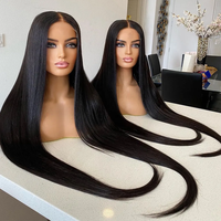 13x6 Hd Lace Long Inches Natural Black Color Silky Straight Pre Plucked Virgin Full Cuticle Aligned Human <strong>Hair</strong> Lace Front Wigs