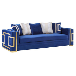 Venta caliente Conjunto de sofá moderno de lujo Tela de terciopelo de color azul Estilo de América del Norte 1 <span class=keywords><strong>2</strong></span> 3 juego Sofá de la sala de estar - Product Image 2
