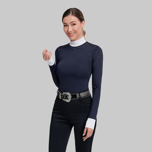 Sparkle Rhinestone mangas compridas Equiteme Mock Neck Camisa OEM ODM UPF50 + Proteção Solar Senhoras Equitação Clássico Show Camisa - Product Image 2
