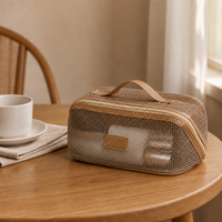Nouvelle Trousse de Maquillage Portable Multifonctionnelle Grande Capacité à Double Poignée et Fermeture Éclair, Style Simple en Maille Creuse Respirante, Idéale pour l'Export