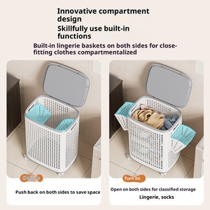 Grote Capaciteit Hoge Kleurwaarde Huishoudelijke Wasmand Wielen Vuile Kleding Opbergdoos Voor Badkamer Gepartitioneerde Opslag - Product Image 3