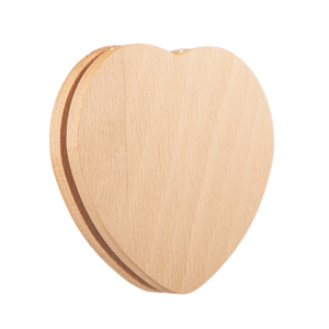 Miroir de poche compact en bois de hêtre naturel écologique en forme de cœur 75x75 mm, cadre en métal argenté, double face, verre HD - Product Image 2