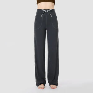 Pantalon de yoga taille haute à jambes larges avec poches Pantalon de survêtement de salon doux et respirant pour femme, pantalon d'entraînement décontracté - Product Image 2