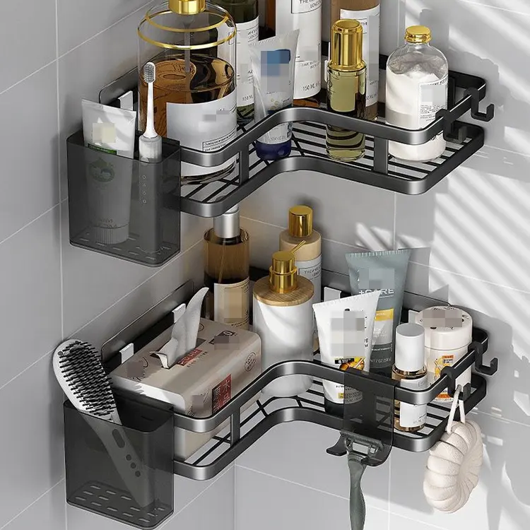 Keine Bohrung wandmontage Metall-Badezimmer-Organisator klebender Eck-Duschbecken mit Kunststoffbecher