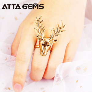 Chapado en oro rosa Reno alce asta de ciervo anillo Unisex tamaño ajustable para la Navidad Año nuevo regalo - Product Image 2