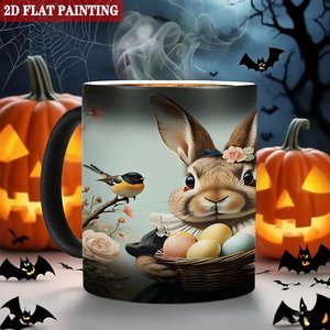 Taza de Cerámica de 11 oz, Color Negro Escarchado, Cambia de Color con el Calor, para Sublimación, con Diseño de Conejo de Pascua, Pintura Plana 2D - Product Image 6
