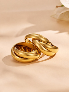 Trendy Triple Interlocked Rolling Gold <b>Ring</b>, Polished 3 Intertwined Bands Stainless Steel Stackable Statement Finger <b>Ring</b> - Product Image 2