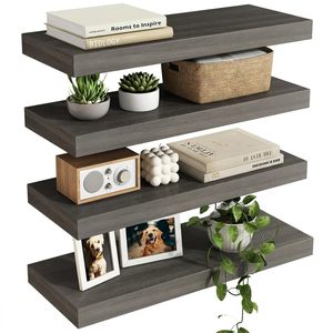 Étagères flottantes de 15,8 pouces, finition bois gris, étagère murale décorative avec supports invisibles pour salle de bain, salon, chambre à coucher, cuisine - Product Image 1