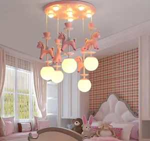 Lustre de teto decorativo moderno, de alta qualidade, rosa, pequeno, cavalo, vidro, lâmpada pingente