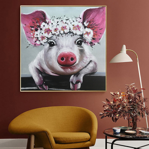 Mintura handmade Canvas bức tranh động vật tùy chỉnh bán buôn nhà trang trí nghệ thuật Pop tường trang trí nội thất Pig mặc hoa bức tranh - Product Image 5