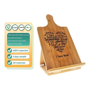 Mothers Gift wooden Cookbook Recipe Holder Stand Engraved Foldable wooden Chef Easel Bamboo Cutting Board Kickstand