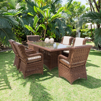 Table en osier de meubles de dîner extérieur de style exotique de bali 6 places et chaise de salle à manger de patio de rotin de PE