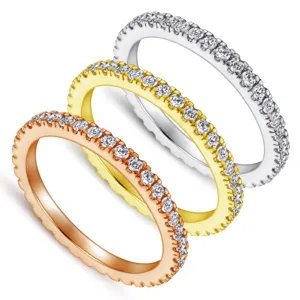 Wholesale High Quality Rhodium plating 0.025um Cz Stone 3um Gold Plated S925 Sterling Silver Ring