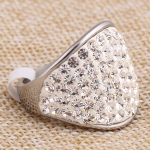 Women's Pyramid Shape Pave Setting <b>Crystal</b> <b>Ring</b> Steel Color Wedding Jewelry Accessory - Product Image 1