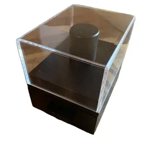 2024 Black Wooden Base Single Watch Display Showcase with Acrylic Cover for Jewellery Store Clear Acrylic Display Stand