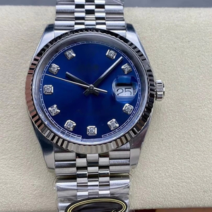 Luxury men's <b>automatic</b> mechanical watch with diamond blue dial, beveled bezel, stainless steel strap, and date display. - Product Image 1