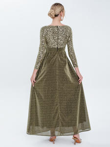 25028 #    Abito da Sera Lungo Etereo con Maniche Lunghe in Chiffon Paillettato, Linea ad A, Lunghezza al Pavimento - Product Image 6