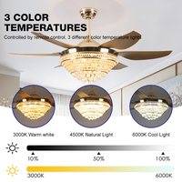 Lustre LED moderne de luxe en cristal de 42 à 52 pouces, 5 pales et télécommande intelligente, ventilateur de plafond 220V BL avec lumière