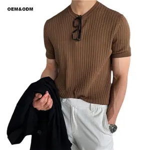 Blusa de tricô estampada casual masculina 100% poliéster plus size manga curta o pescoço camiseta de poliéster de cânhamo atacado em branco sólido
