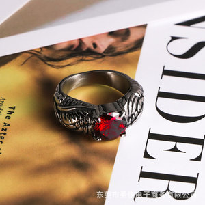 Anillo de Ala Estilo Coreano con Gema Roja Engastada en Garra, Joyería de Moda Unisex SA787 - Product Image 1