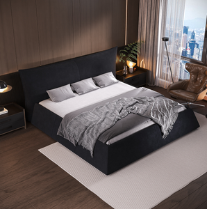 Modern Convertible <b>Queen</b> <b>Size</b> Upholstered Platform <b>Bed</b> with Velvet Headboard Metal & Solid Wood Frame Black - Product Image 1