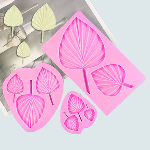 Monstera Leaf Mold Pink Silicone Fan Shape Cake Decorating Supplies For Fondant Chocolate Cake Cookie Baking - Product Image 1
