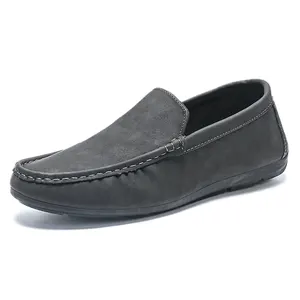 Hand Made Italian Styles Cow Suede Leather Comfortable Gray Driving Shoes Casual Flat Shoes Moccasins For Men