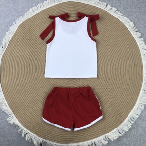 Set Sportivi in Cotone Tinta Unita Personalizzati di Alta Qualità, Asciugatura Rapida, Traspiranti, <span class=keywords><strong>Canotte</strong></span> Casual con Fiocchi per Bambini e Neonati - Product Image 4