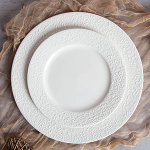 Vaisselle de mariage de luxe blanche en vente en gros, assiettes en porcelaine gaufrée, <span class=keywords><strong>restaurant</strong></span>, hôtel, fête, céramique vintage nordique - Product Image 4