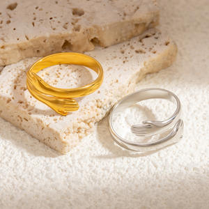Lovers Embrace Palms <b>Ring</b> 18k Gold Plated Stainless Steel Open Band Unisex Fashion Jewelry Gift - Product Image 2