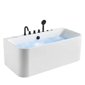अमेरिका के साथ आयताकार आकार फ्रीस्टैंडिंग बाथटब एक्रिलिक स्नान काले नल
