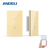 ANDELI Wifi tuya smart switch Gold 2Gang Neutral Wire + No Neutral Wire Required Wall Light Switch smart house